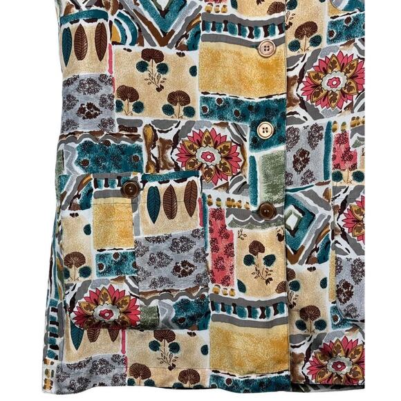 Bogari Vest Women's Medium Multicolor Bohemian Aztec Floral Print 100% Silk Long - Picture 6 of 10